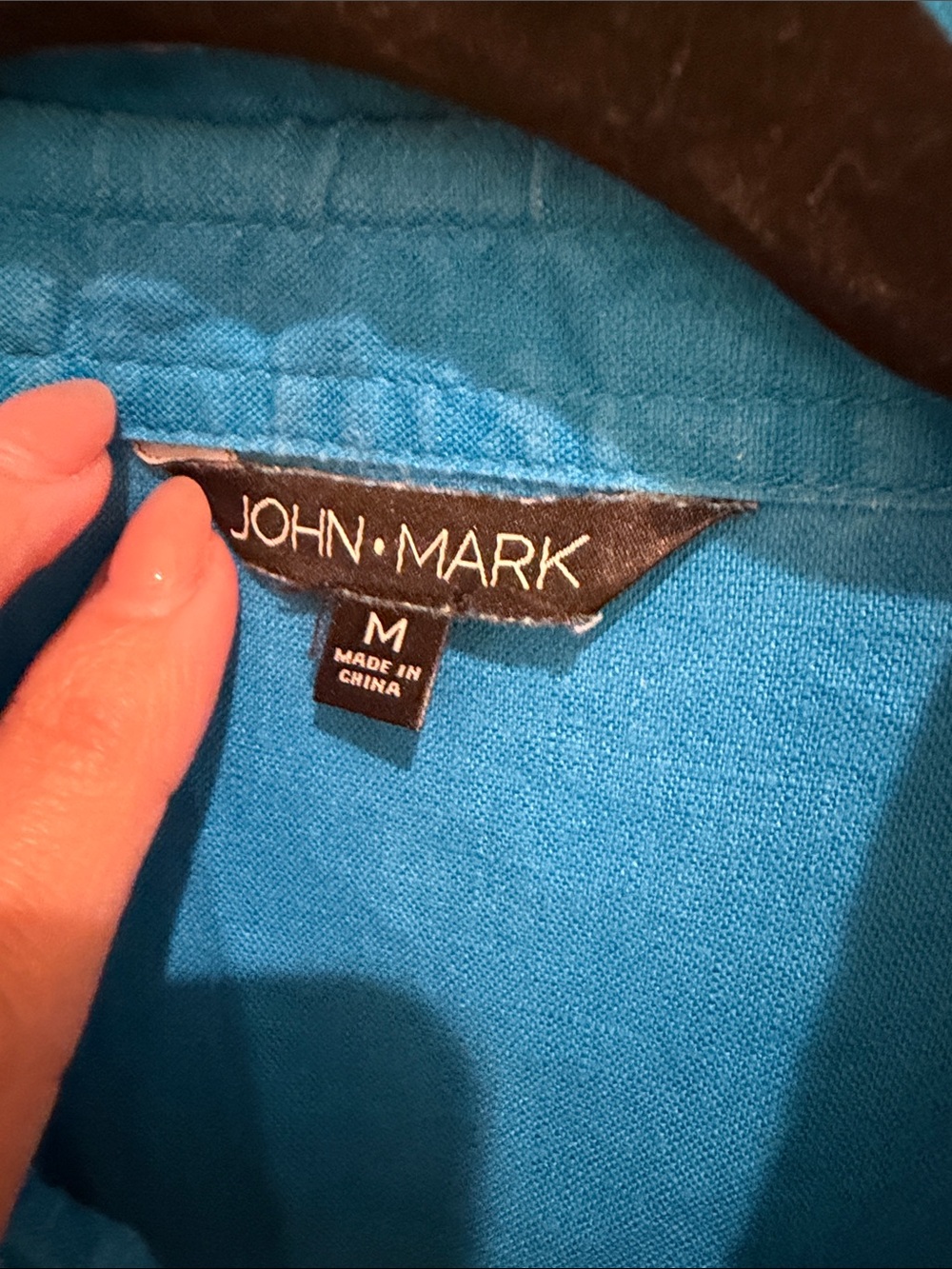 Blue linen John mark tunic top with pockets size medium - Picture 2 of 5